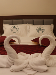 Clean Bedroom Amenities and Bed Layout